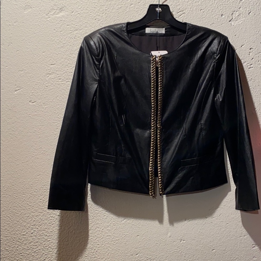 Faux Leather Chain detail Crop Bomber